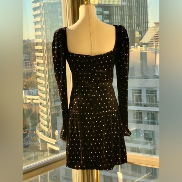 🆕 SELF-PORTRAIT 🧿 NWOT Black Velvet Diamante Mini Dress - Picture 9 of 16